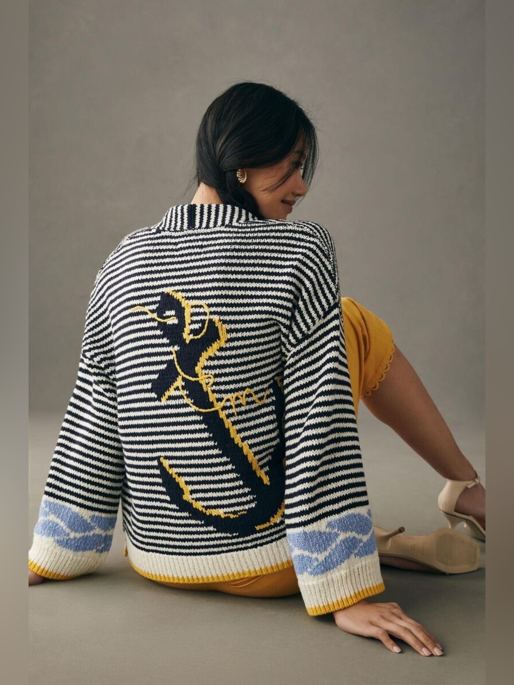 Anthropologie Maeve Portside Nautical Anchor Cardigan Sweater (Size M/L)